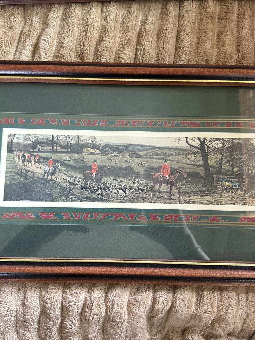 Framed vintage Equestrian Hunt Scene 9x17 minor flaws frame as shown horse dog - Picture 9 of 9